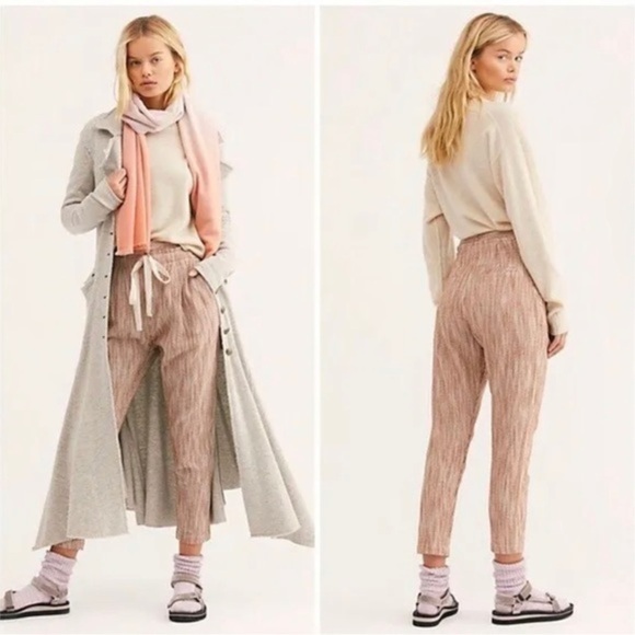 Free People Pants - FREE PEOPLE LIGHT AT SUNRISE CROP PANTS SLIM LEG DRAWSTRING HIGH WAIST BOHO SZ 6